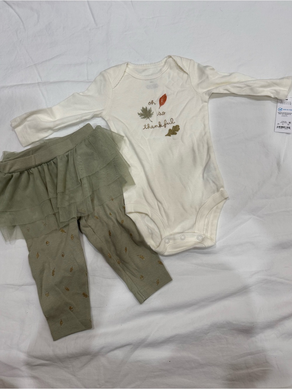 Carter's Cream Bodysuit & Sage Tulle-Layered Leggings Set